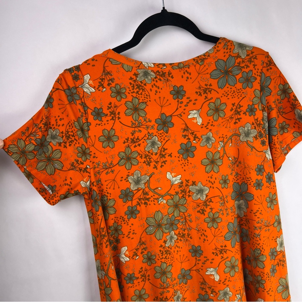 LuLaRoe Carly Dress Orange Floral High-Low Hem Stretch Knit XS Casual Boho - Picture 9 of 10